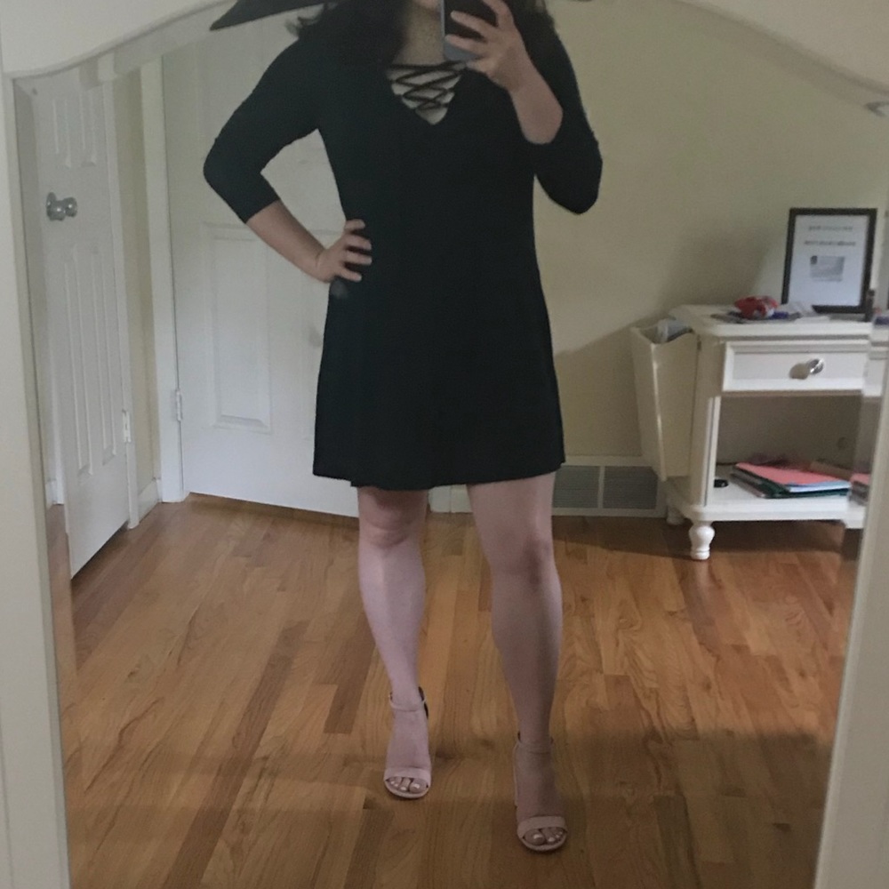 Teal Lace Up Dress